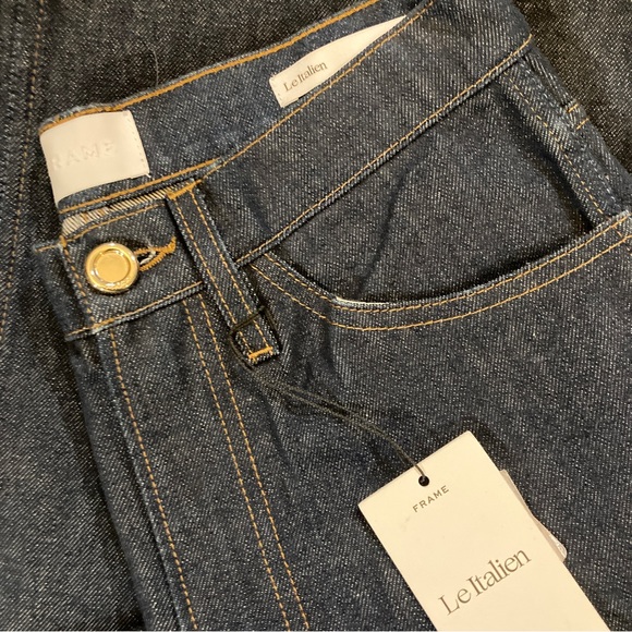 Frame Le Italien Rigid Denim Wide Leg Crop Jeans, Dark Blue Wash Size 25 - Picture 12 of 12